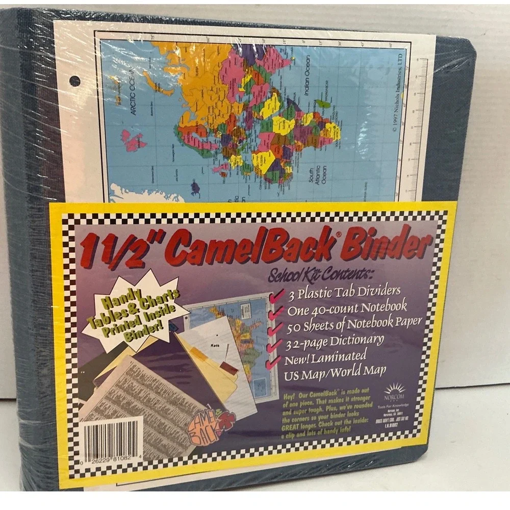 Norcom‎ Vintage 1997 CamelBack Binder School Kit Map Graphic Blue 1.5 Inch NWT